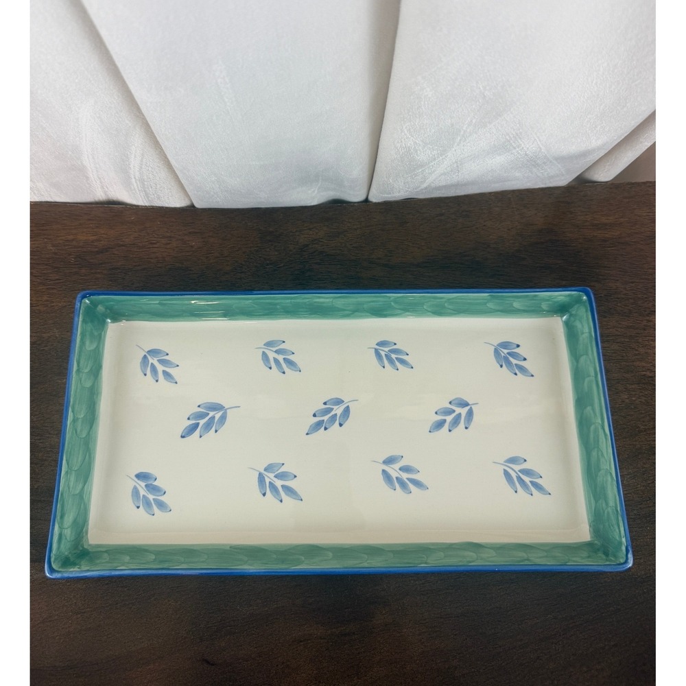 Villeroy and Boch Handpainted in Portugal Green Blue Leaves 13 x 6 Ceramic Tray
